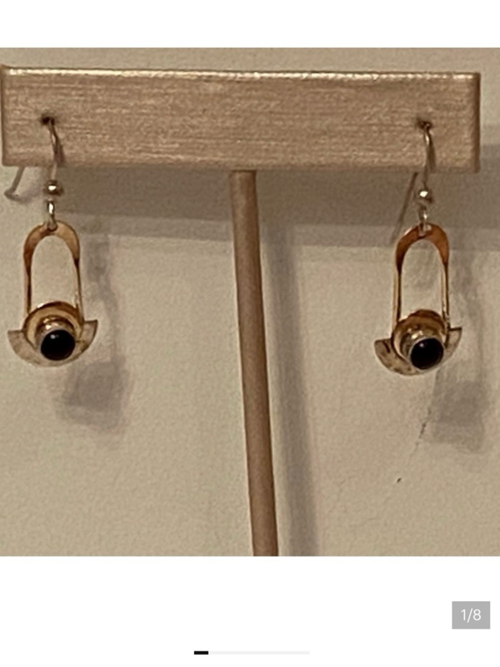 DESIGNER SIGNED GF EARRINGS STERLING SILVER 2TONE BLACK ONYX MODERNIST DANGLE